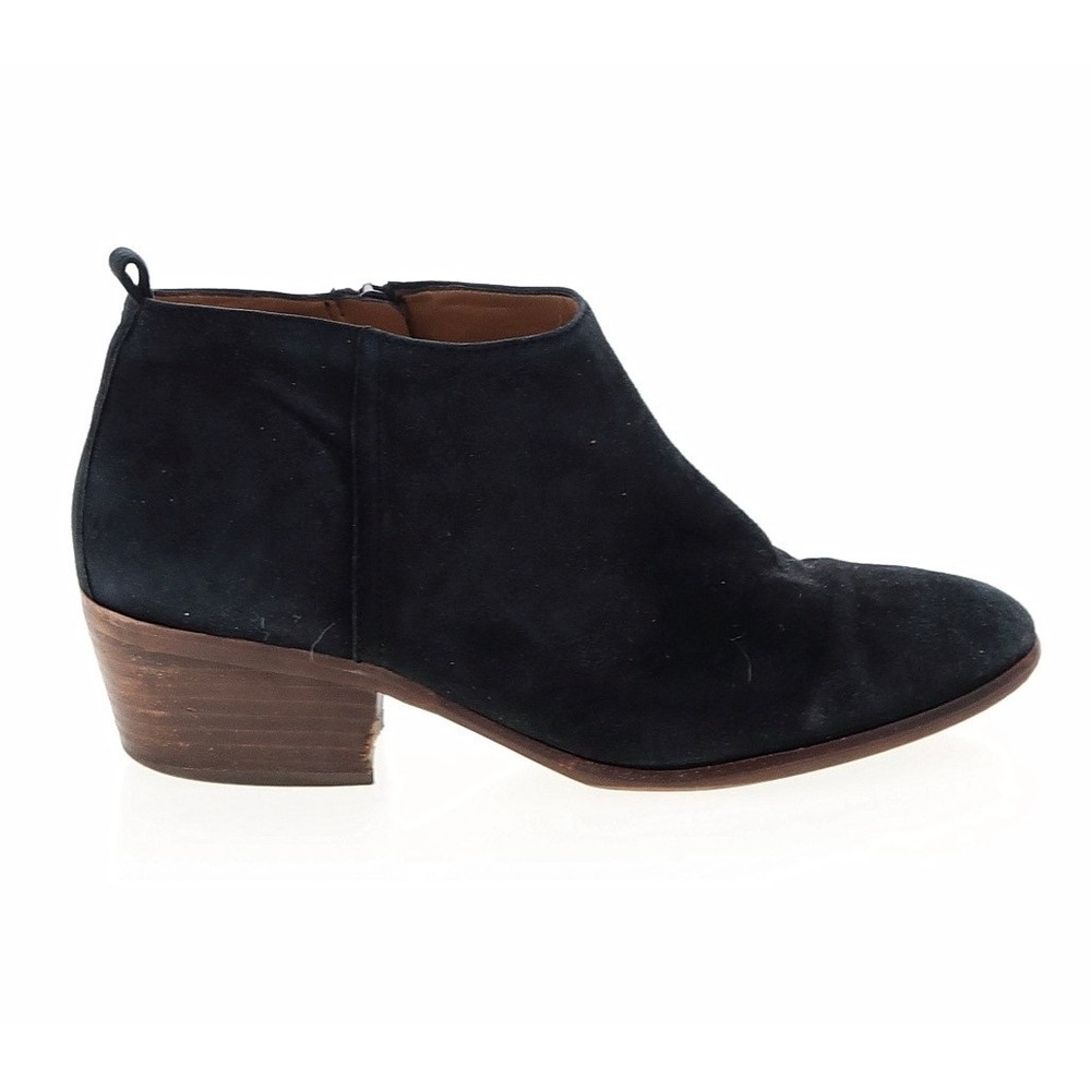 J Crew Black Suede Ankle Booties boots Stacked Block Heel Size 10 side zip